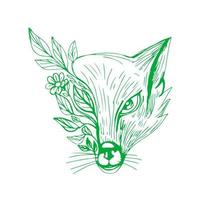 cabeza de zorro con dibujo de flores y hojas vector