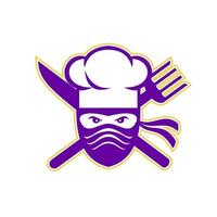 ninja chef with crossed knife and fork vector