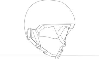 Simple continuous line drawing bike helmet on white background. Vector illustration.