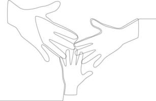 One single line drawing of Family with stack of hands. continuous line draw design graphic vector illustration.
