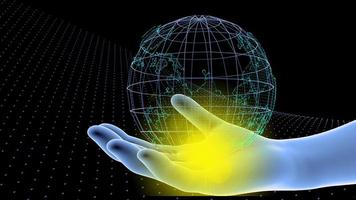 Block chain network concept 3d technology, background made of circle lines and particles. 3D rendering. photo