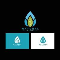 A natural logo of a water drop with a single leaf on it for ecological environmental or natural cause. Logo illustration of water drops. Blue water drop circle design.