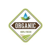 Fresh emblem for natural product. Organic icon for healthy food label. Healthy vegan restaurant emblem. Logo template for organic farm grown food. vector