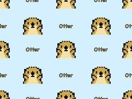 Otter cartoon character seamless pattern on blue background.Pixel style vector
