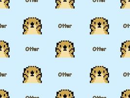 Otter cartoon character seamless pattern on blue background.Pixel style vector