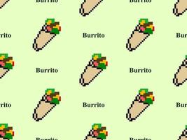 Burrito cartoon character seamless pattern on green background.Pixel style vector