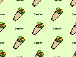 Burrito cartoon character seamless pattern on green background.Pixel style vector