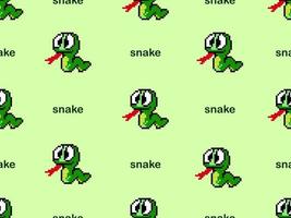 Snake cartoon character seamless pattern on green background.Pixel style vector