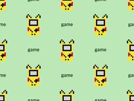 Pocket game cartoon character seamless pattern on green background.Pixel style vector