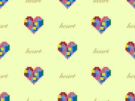 Heart cartoon character seamless pattern on yellow background.Pixel style vector
