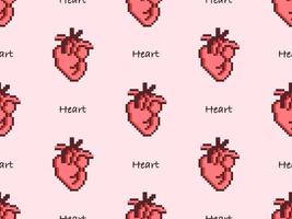 Heart cartoon character seamless pattern on pink background.Pixel style vector