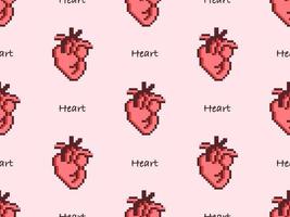 Heart cartoon character seamless pattern on pink background.Pixel style vector