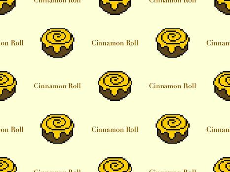 rollo de canela personaje de dibujos animados de patrones sin fisuras sobre fondo amarillo.estilo de píxel vector