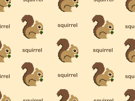 Squirrel cartoon character seamless pattern on brown background.Pixel style vector