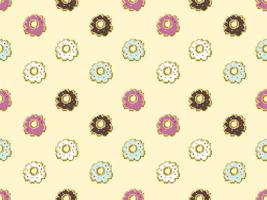 Donut cartoon character seamless pattern on yellow background.Pixel style vector