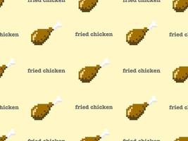 Fried chicken cartoon character seamless pattern on yellow background.Pixel style vector