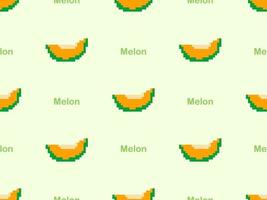 Melon cartoon character seamless pattern on green background.Pixel style vector