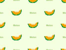 Melon cartoon character seamless pattern on green background.Pixel style vector