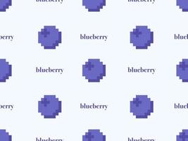 Blueberry cartoon character seamless pattern on blue background.Pixel style vector