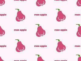 Rose apple cartoon character seamless pattern on pink background.Pixel style vector