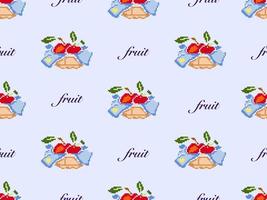 Fruit basket cartoon character seamless pattern on blue background.Pixel style vector
