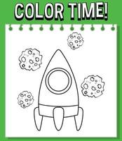 Worksheets template with color time text and rocket outline vector