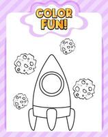 Worksheets template with color fun text and rocket outline vector