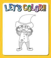 Worksheets template with lets color text and clown outline vector