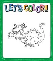 Worksheets template with lets color text and dragon outline vector