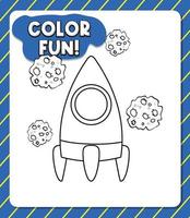 Worksheets template with color fun text and rocket outline vector