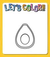 Worksheets template with lets color text and avocado outline vector