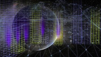 Block chain network concept 3d technology, background made of circle lines and particles. 3D rendering. photo
