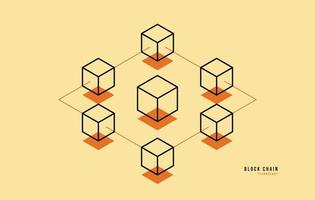 Minimal Block chain technology concept in isometric style, Digtital advertising and marketing for future money investment vector