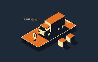 Minimal digital logistic concept in isometric design, Online delivery on web and mobile application, Digtital advertising and marketing for online shipping vector