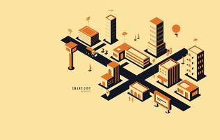 Smart city connecting to the internet concept, intelligent building automation system with networking technology. Urban IoT Management and controll system vector illustration