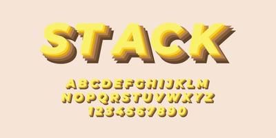 yellow color stack text alphabet font effect with flat color vector