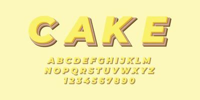 yellow cake text alphabet font effect with flat color vector