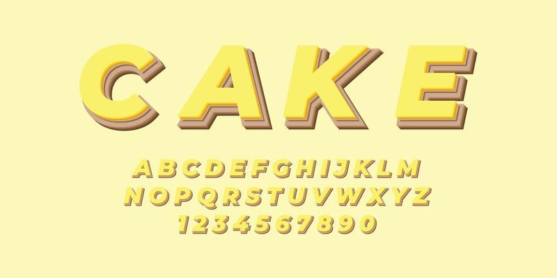 yellow cake text alphabet font effect with flat color