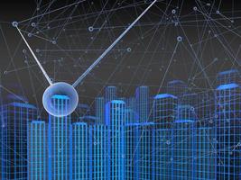Block chain network concept 3d technology, background made of circle lines and particles. 3D rendering. photo