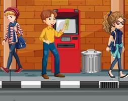 ATM machine street scene with people vector