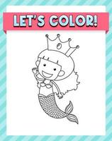 Worksheets template with lets color text and mermaid outline vector