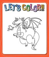 Worksheets template with lets color text and dragon outline vector