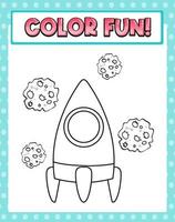 Worksheets template with color fun text and rocket outline vector