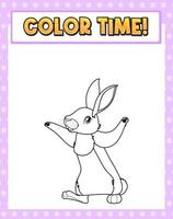 Worksheets template with color time text and rabbit outline vector