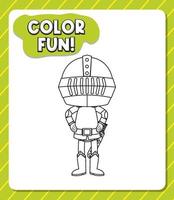 Worksheets template with color fun text and knight outline vector