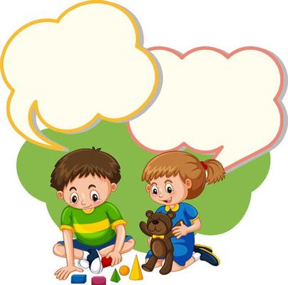 Speech bubble template with kids and toys