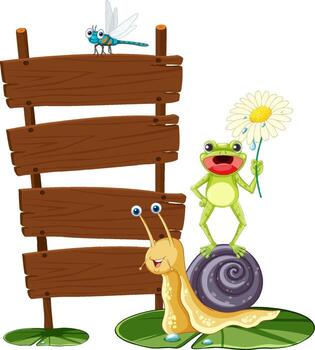 Empty board template with snail and insects vector
