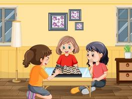 Children playing chess board at home vector