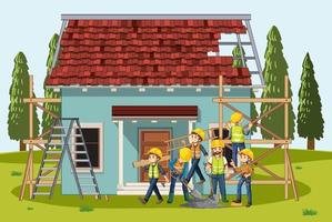 Building construction site with workers vector