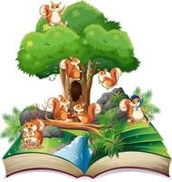 Storybook with squirrels in forest vector